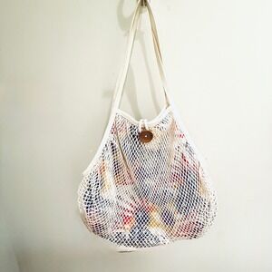 Vintage OP Mesh Tote‎ Bag Reusable Shopping Bag with Button Closure
